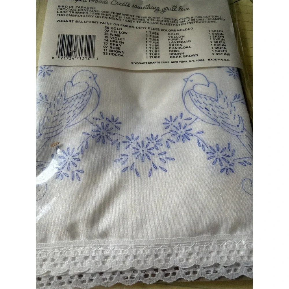 Vogart USA Bird of Paradise Stamped Embroidery Birds - Vogart Scarf Runner 8713L